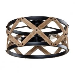 15 in. 3-Light Black and Distressed Wood Farmhouse Drum Flush Mount Ceiling Light for Hallway by Flint Garden -Flint Garden Online Store black and distressed wood flint garden flush mount lights fgw9259 3110vfg c3 1000