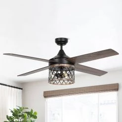 52 in. Indoor Antique Black Cage Ceiling Fan with Light Kit and Remote Control by Flint Garden -Flint Garden Online Store black flint garden ceiling fans with lights f6288110vfg 4f 1000