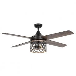 52 in. Indoor Antique Black Cage Ceiling Fan with Light Kit and Remote Control by Flint Garden