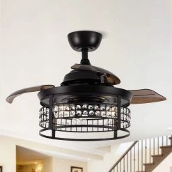 36 in. Indoor Black Retractable Crystal Ceiling Fan with Light Kit and Remote Control by Flint Garden 11 36 in. Indoor Black Retractable Crystal Ceiling Fan with Light Kit and Remote Control by Flint Garden -Flint Garden Online Store black flint garden ceiling fans with lights fgf3523110vfg 4f 1000