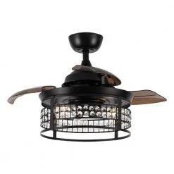 36 in. Indoor Black Retractable Crystal Ceiling Fan with Light Kit and Remote Control by Flint Garden