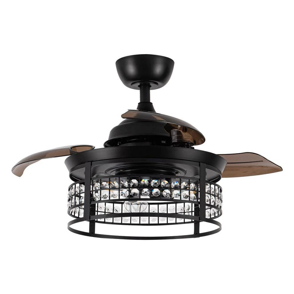 36 in. Indoor Black Retractable Crystal Ceiling Fan with Light Kit and Remote Control by Flint Garden 3 36 in. Indoor Black Retractable Crystal Ceiling Fan with Light Kit and Remote Control by Flint Garden - Image 3