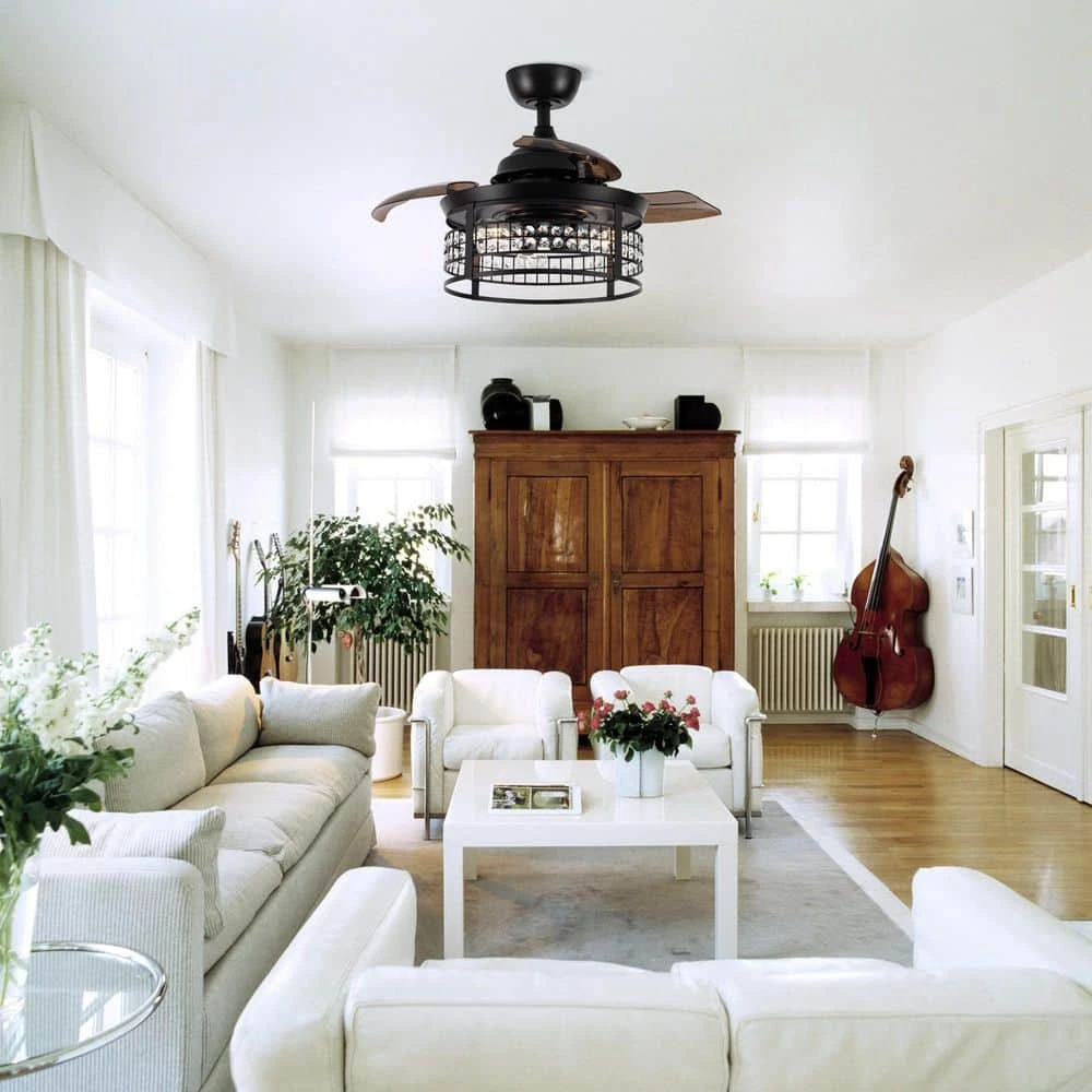 36 in. Indoor Black Retractable Crystal Ceiling Fan with Light Kit and Remote Control by Flint Garden 2 36 in. Indoor Black Retractable Crystal Ceiling Fan with Light Kit and Remote Control by Flint Garden - Image 2