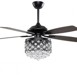 52.5 in. Indoor Black Crystal Ceiling Fan with Light Kit and Remote Control by Flint Garden