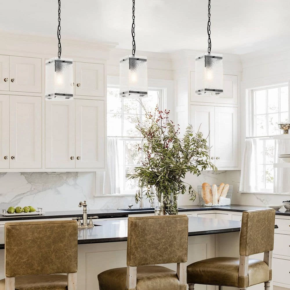 5.9 in. 1-Light Matte Black Farmhouse Mini Hanging Pendant Kitchen Light with Glass Shade by Flint Garden 2 5.9 in. 1-Light Matte Black Farmhouse Mini Hanging Pendant Kitchen Light with Glass Shade by Flint Garden - Image 2