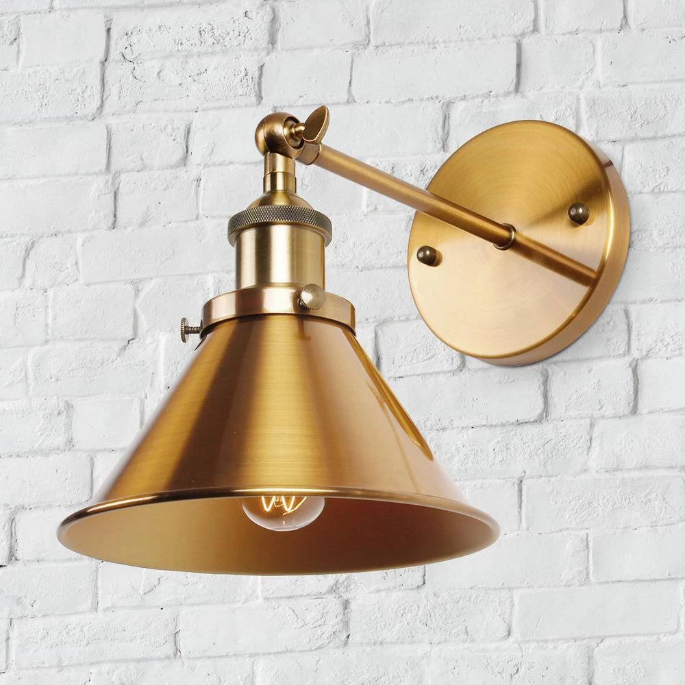 Vintage Brass Bathroom Vanity Light, 1-Light Wall Sconce with Metal Bell Shade for Living Room by Flint Garden 2 Vintage Brass Bathroom Vanity Light, 1-Light Wall Sconce with Metal Bell Shade for Living Room by Flint Garden - Image 2