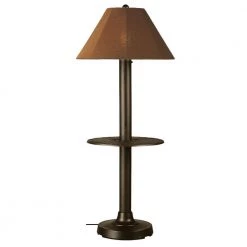 Catalina 63.5 in. Bronze Outdoor Floor Lamp with Tray Table and Teak Shade by Patio Living Concepts