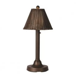 Tahiti II 30 in. Bronze Outdoor Table Lamp with Walnut Wicker Shade by Patio Living Concepts
