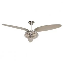 52 in. Indoor Brushed Nickel Crystal Ceiling Fan with Light Kit and Remote Control by Flint Garden