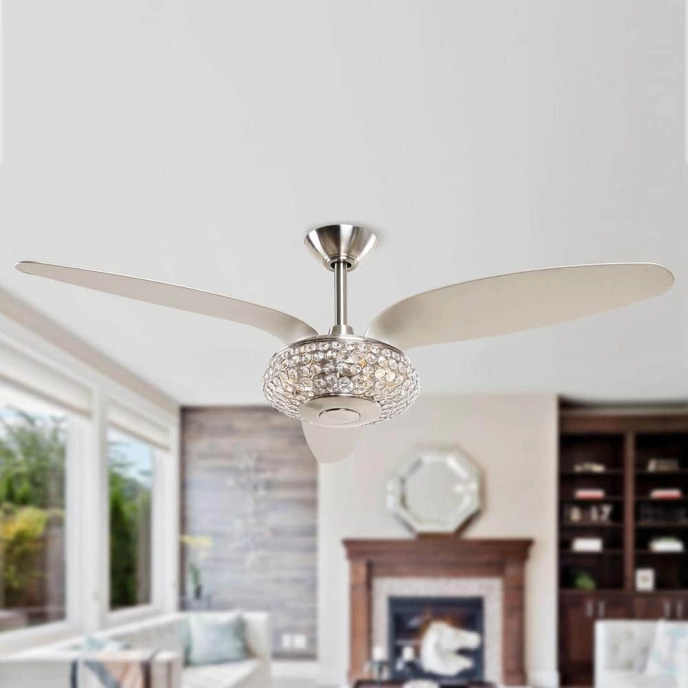 52 in. Indoor Brushed Nickel Crystal Ceiling Fan with Light Kit and Remote Control by Flint Garden 2 52 in. Indoor Brushed Nickel Crystal Ceiling Fan with Light Kit and Remote Control by Flint Garden - Image 2