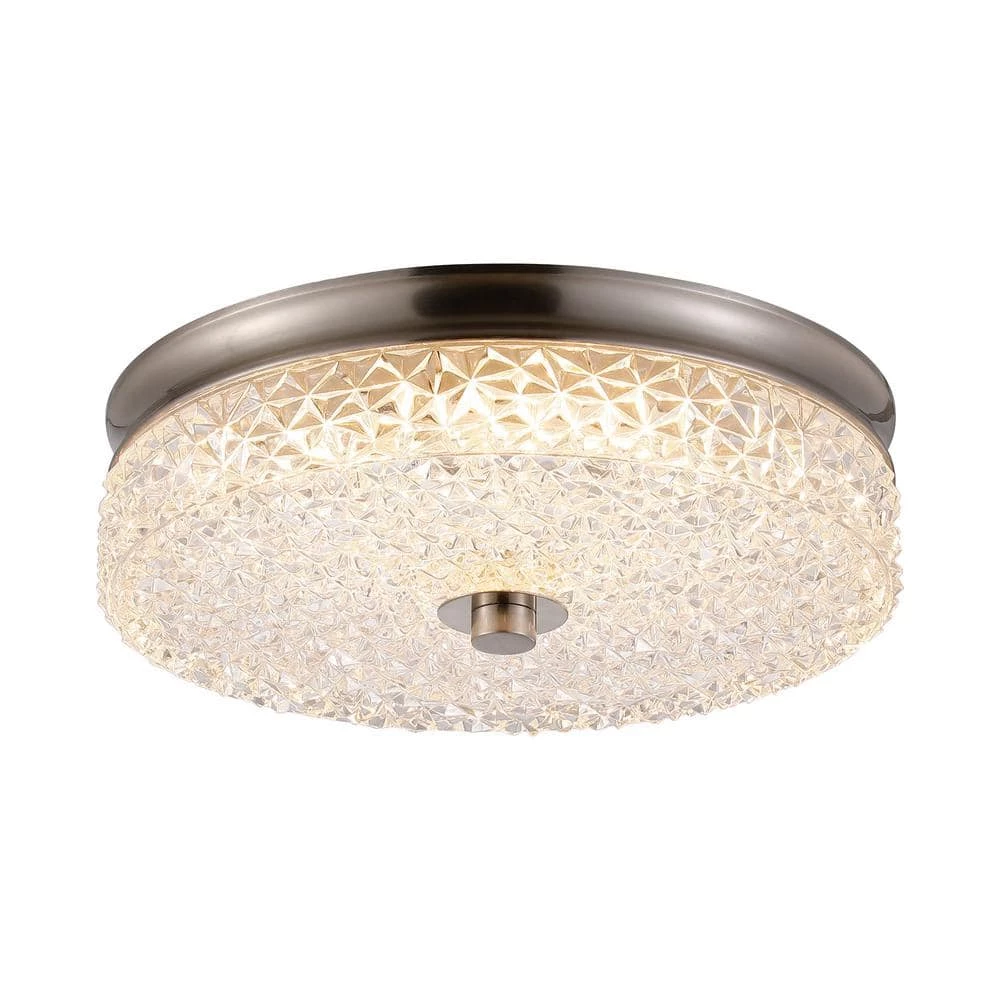 12 in. 23-Watt Modern Brushed Nickel Selectable LED Drum Flush Mount for Hallway and Bedroom by Flint Garden 1 12 in. 23-Watt Modern Brushed Nickel Selectable LED Drum Flush Mount for Hallway and Bedroom by Flint Garden