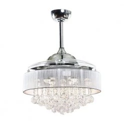 42 in. LED Chrome Crystal Retractable Ceiling Fan with Light and Remote Control by Flint Garden