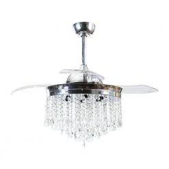 42 in. Retractable Chrome Crystal Ceiling Fan with Light Kit and Remote Control by Flint Garden