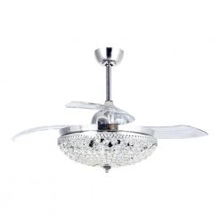 42 in. Retractable 3-Blade Chrome Crystal Ceiling Fan with Light Kit and Remote Control by Flint Garden -Flint Garden Online Store chrome flint garden ceiling fans with lights fgf4707110vfg 4f 1000