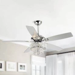 52 in. Chrome Indoor Crystal Ceiling Fan with Light Kit and Remote Control by Flint Garden -Flint Garden Online Store chrome flint garden ceiling fans with lights fgf6215a110vfg 4f 1000