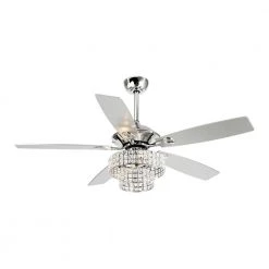 52 in. Chrome Indoor Crystal Ceiling Fan with Light Kit and Remote Control by Flint Garden