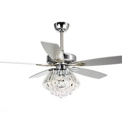 52 in. Indoor Chrome Crystal Ceiling Fan with Light Kit and Remote Control by Flint Garden
