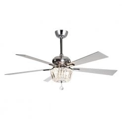 52 in. Indoor Chrome Crystal Ceiling Fan with Light Kit and Remote Control by Flint Garden
