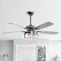 52 in. Indoor Chrome Crystal Ceiling Fan with Light Kit and Remote Control by Flint Garden -Flint Garden Online Store chrome flint garden ceiling fans with lights fgf6252110vfg 31 1000