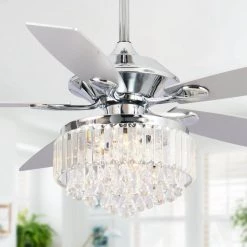 52 in. Indoor Chrome Crystal Ceiling Fan with Light Kit and Remote Control by Flint Garden -Flint Garden Online Store chrome flint garden ceiling fans with lights fgf6252110vfg 44 1000