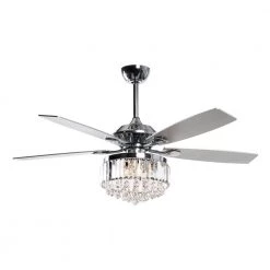 52 in. Indoor Chrome Crystal Ceiling Fan with Light Kit and Remote Control by Flint Garden