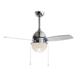 Flint Garden Online Store 7 42 in. Indoor Chrome Reversible 3-Blade Crystal Ceiling Fan with Light Kit by Flint Garden
