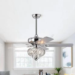 50 in. Indoor Chrome Crystal Ceiling Fan with Light Kit and Remote Control by Flint Garden -Flint Garden Online Store chrome flint garden ceiling fans with lights fgf6296110vfg 1f 1000