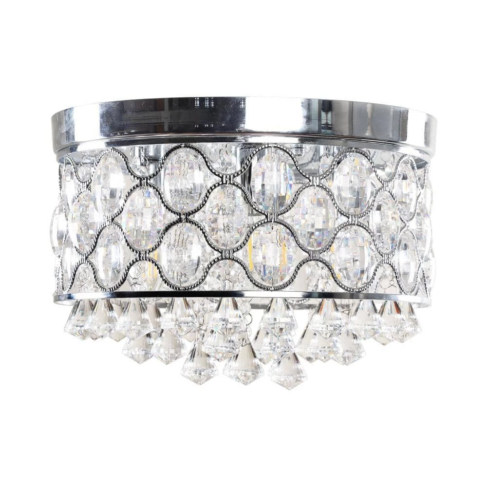 14 in. 3-Light Modern Chrome Glam Drum Crystal Flush Mount by Flint Garden 1 14 in. 3-Light Modern Chrome Glam Drum Crystal Flush Mount by Flint Garden