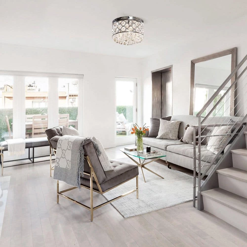 14 in. 3-Light Modern Chrome Glam Drum Crystal Flush Mount by Flint Garden 2 14 in. 3-Light Modern Chrome Glam Drum Crystal Flush Mount by Flint Garden - Image 2