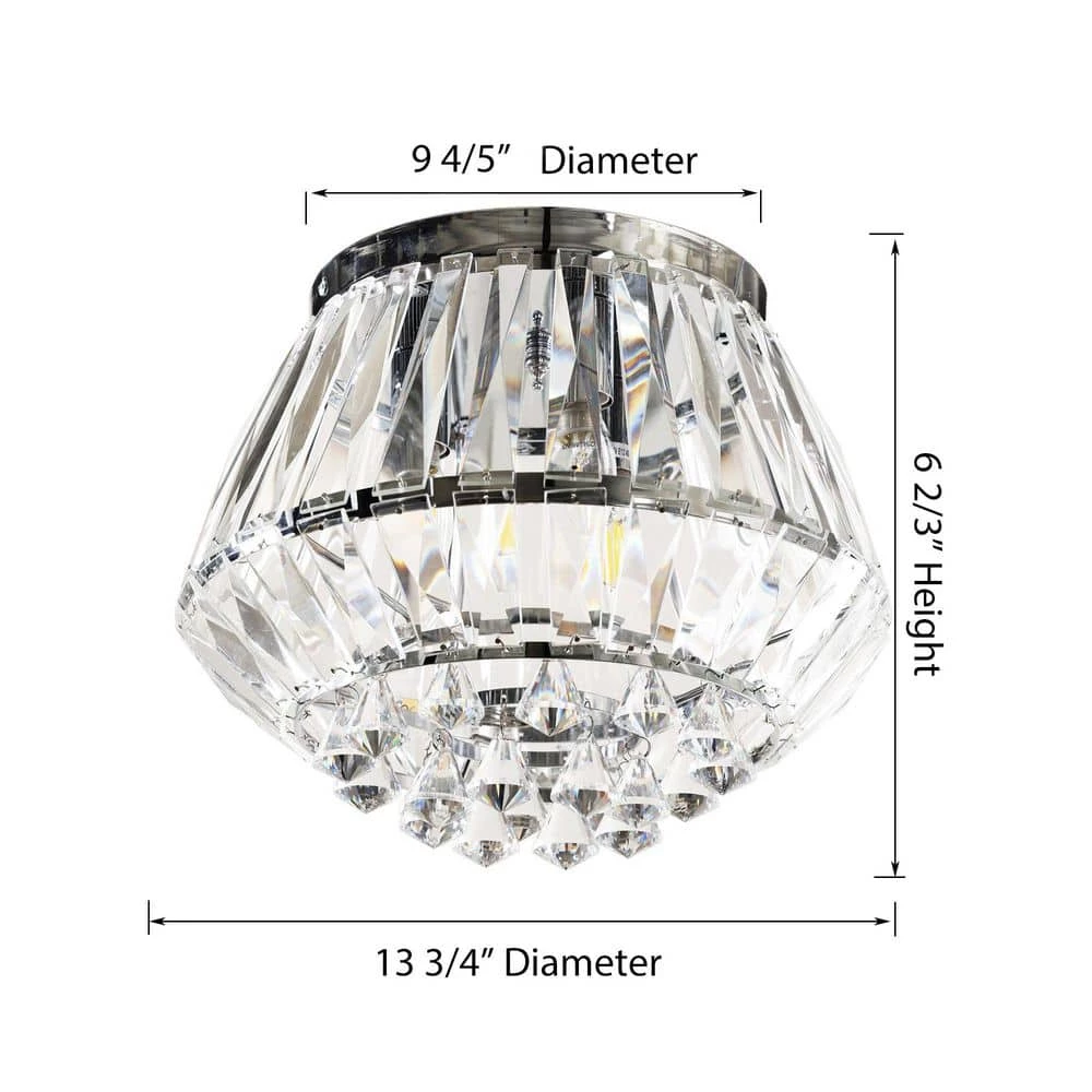 13.8 in. 3-Light Modern Chrome and Crystal Flush Mount by Flint Garden 3 13.8 in. 3-Light Modern Chrome and Crystal Flush Mount by Flint Garden - Image 3