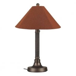 Bahama Weave 34 in. Dark Mahogany Outdoor Table Lamp with Chile Linen Shade by Patio Living Concepts
