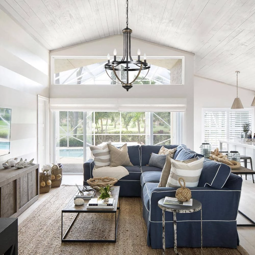 5-Light Distressed Black Ring Wagon Wheel Chandelier by Flint Garden 4 5-Light Distressed Black Ring Wagon Wheel Chandelier by Flint Garden - Image 4