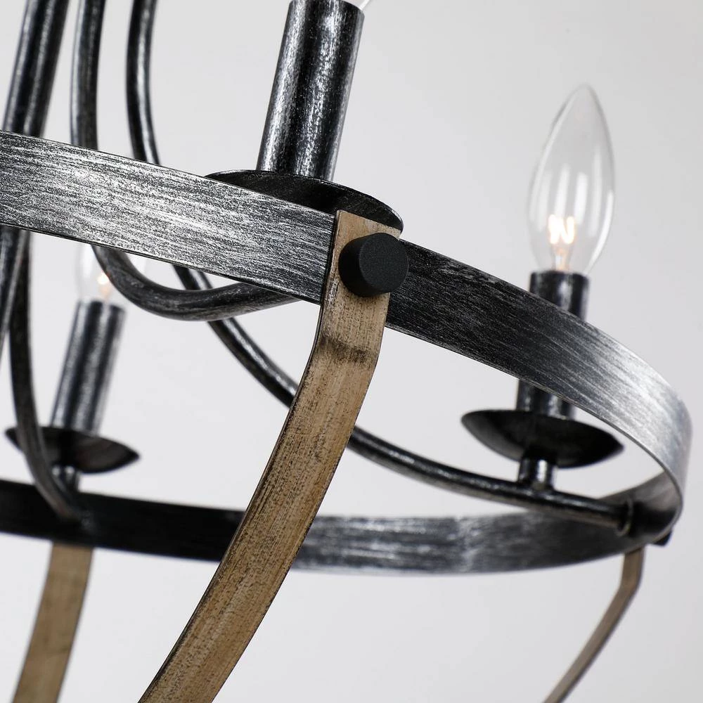 5-Light Distressed Black Ring Wagon Wheel Chandelier by Flint Garden 5 5-Light Distressed Black Ring Wagon Wheel Chandelier by Flint Garden - Image 5