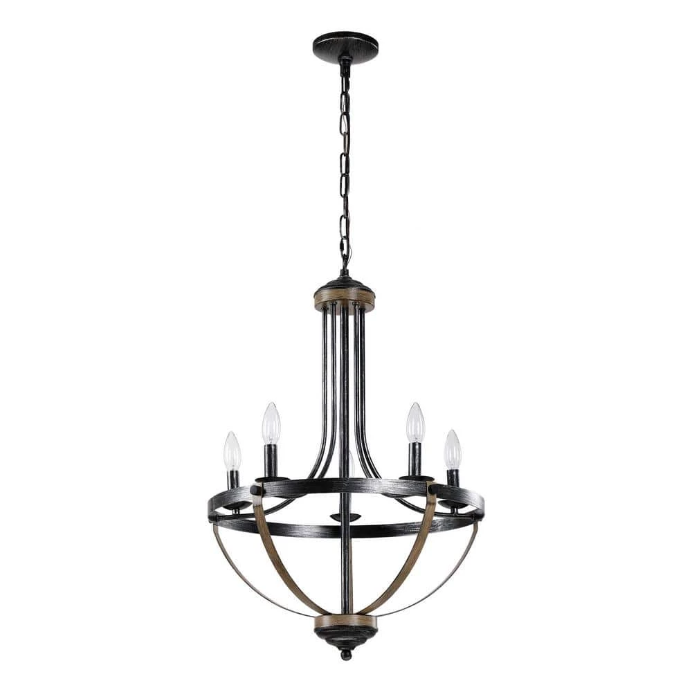5-Light Distressed Black Ring Wagon Wheel Chandelier by Flint Garden 1 5-Light Distressed Black Ring Wagon Wheel Chandelier by Flint Garden