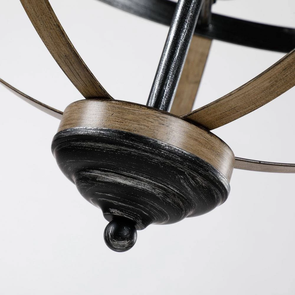 5-Light Distressed Black Ring Wagon Wheel Chandelier by Flint Garden 7 5-Light Distressed Black Ring Wagon Wheel Chandelier by Flint Garden - Image 7