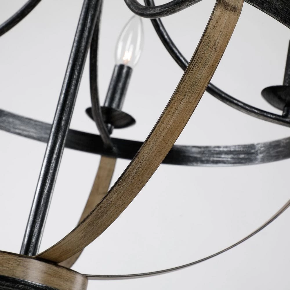 5-Light Distressed Black Ring Wagon Wheel Chandelier by Flint Garden 6 5-Light Distressed Black Ring Wagon Wheel Chandelier by Flint Garden - Image 6