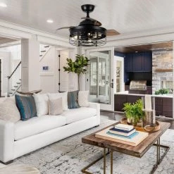 36 in. Indoor Industrial Matte Black Caged Retractable Ceiling Fan with Remote and Light Kit Included by Flint Garden 15 36 in. Indoor Industrial Matte Black Caged Retractable Ceiling Fan with Remote and Light Kit Included by Flint Garden -Flint Garden Online Store matte black flint garden ceiling fans with lights fgf3526110vfg 31 1000