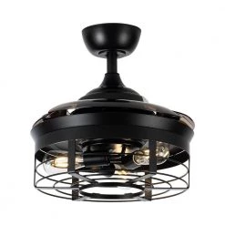 36 in. Indoor Industrial Matte Black Caged Retractable Ceiling Fan with Remote and Light Kit Included by Flint Garden 11 36 in. Indoor Industrial Matte Black Caged Retractable Ceiling Fan with Remote and Light Kit Included by Flint Garden -Flint Garden Online Store matte black flint garden ceiling fans with lights fgf3526110vfg 4f 1000