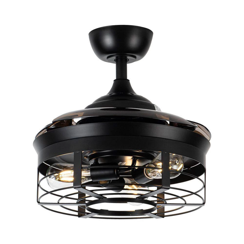 36 in. Indoor Industrial Matte Black Caged Retractable Ceiling Fan with Remote and Light Kit Included by Flint Garden 4 36 in. Indoor Industrial Matte Black Caged Retractable Ceiling Fan with Remote and Light Kit Included by Flint Garden - Image 4