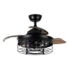 36 in. Indoor Industrial Matte Black Caged Retractable Ceiling Fan with Remote and Light Kit Included by Flint Garden