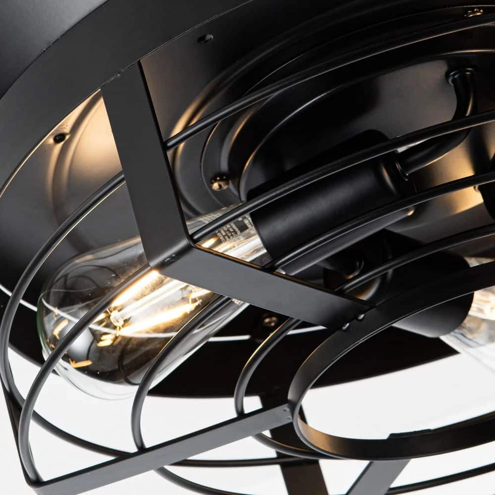 36 in. Indoor Industrial Matte Black Caged Retractable Ceiling Fan with Remote and Light Kit Included by Flint Garden 7 36 in. Indoor Industrial Matte Black Caged Retractable Ceiling Fan with Remote and Light Kit Included by Flint Garden - Image 7