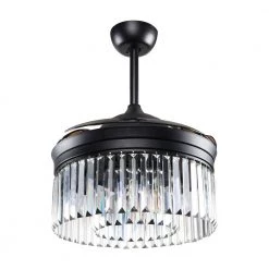 Flint Garden Online Store 51 42 in. Retractable Matte Black Crystal Ceiling Fan with Light Kit and Remote Control by Flint Garden