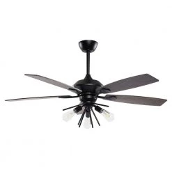 52 in. Indoor Matte Black Ceiling Fan with Light Kit and Remote Control by Flint Garden