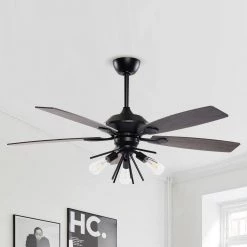 52 in. Indoor Matte Black Ceiling Fan with Light Kit and Remote Control by Flint Garden -Flint Garden Online Store matte black flint garden ceiling fans with lights fgf6251110vfg c3 1000