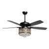 Industrial 52 in. Indoor Matte Black Crystal Ceiling Fan with Light Kit by Flint Garden