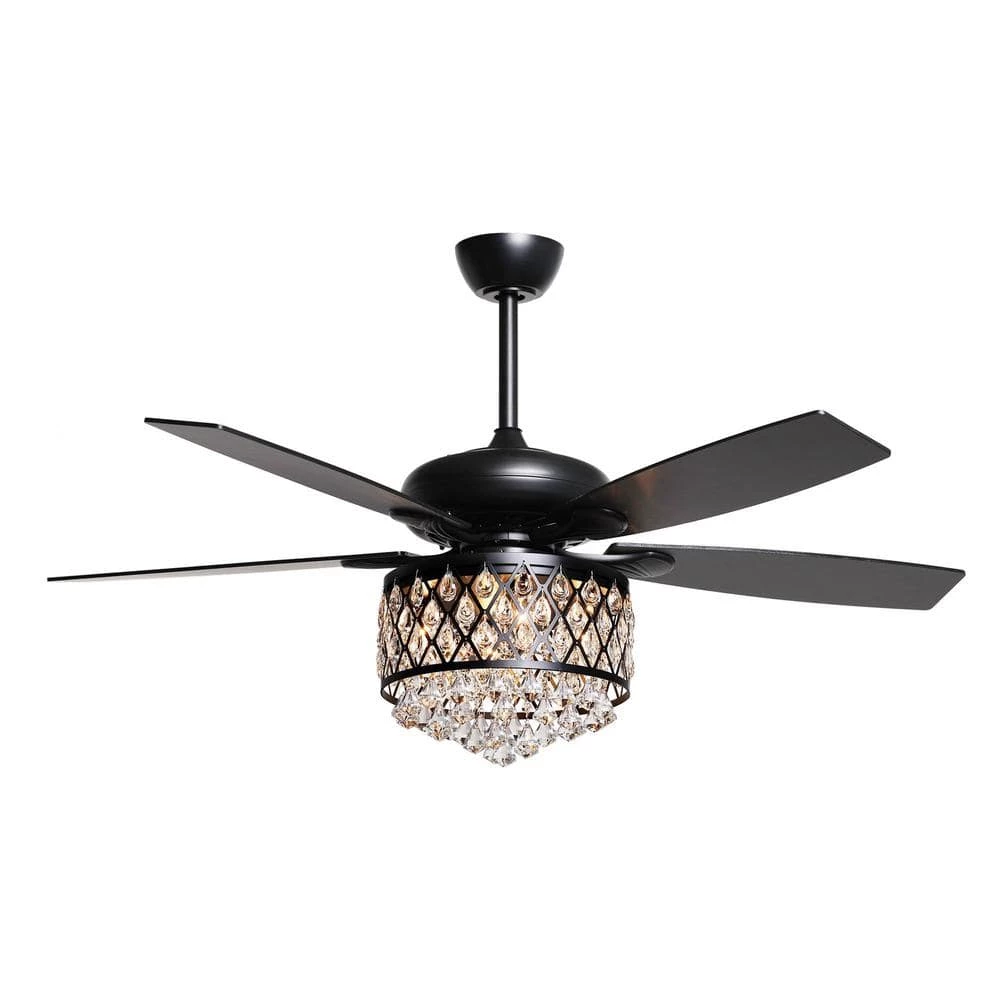 Industrial 52 in. Indoor Matte Black Crystal Ceiling Fan with Light Kit by Flint Garden 1 Industrial 52 in. Indoor Matte Black Crystal Ceiling Fan with Light Kit by Flint Garden