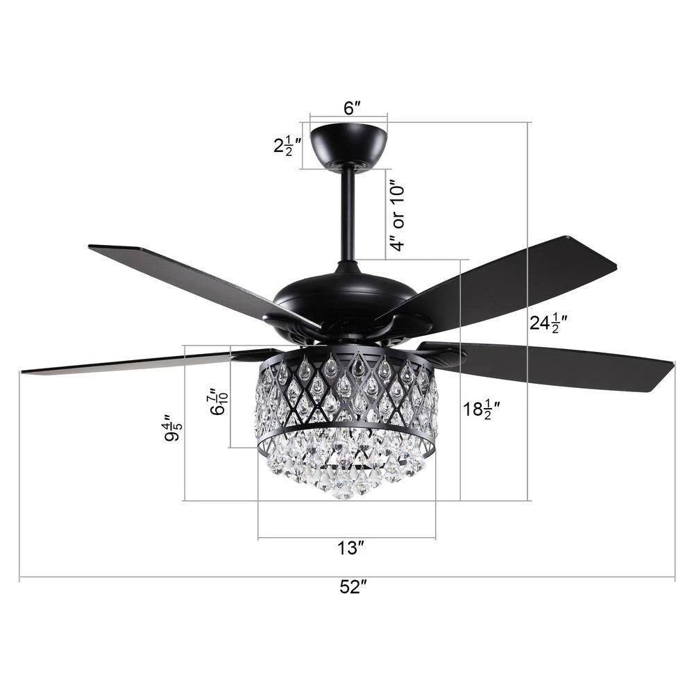 Industrial 52 in. Indoor Matte Black Crystal Ceiling Fan with Light Kit by Flint Garden 7 Industrial 52 in. Indoor Matte Black Crystal Ceiling Fan with Light Kit by Flint Garden - Image 7
