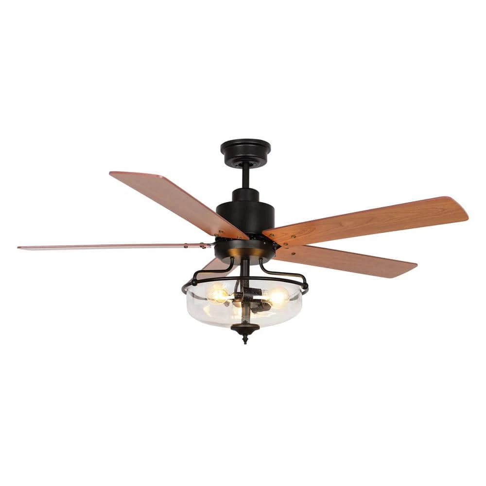 52 in. Indoor Matte Black Reversible 5-Blade Ceiling Fan with Light Kit and Remote Control by Flint Garden 1 52 in. Indoor Matte Black Reversible 5-Blade Ceiling Fan with Light Kit and Remote Control by Flint Garden