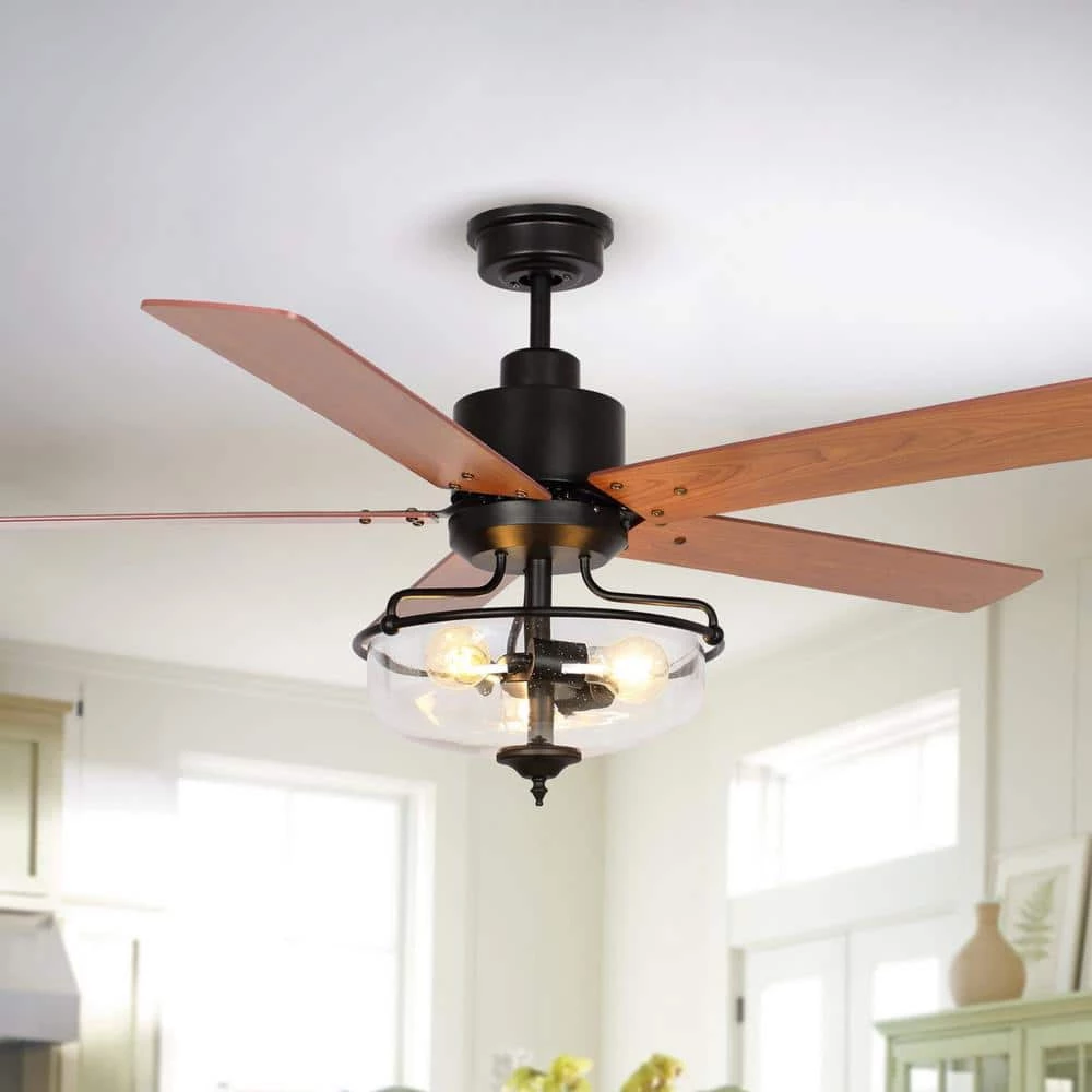 52 in. Indoor Matte Black Reversible 5-Blade Ceiling Fan with Light Kit and Remote Control by Flint Garden 2 52 in. Indoor Matte Black Reversible 5-Blade Ceiling Fan with Light Kit and Remote Control by Flint Garden - Image 2