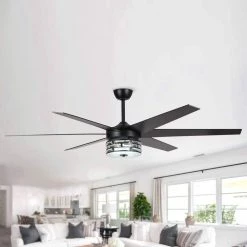 70 in. Indoor Color Changing Integrated LED Matte Black and Crystal Ceiling Fan with Light Kit, DC Motor and Remote by Flint Garden -Flint Garden Online Store matte black flint garden ceiling fans with lights fgf8246bk110vfg 4f 1000